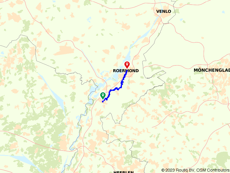 Wandelen van station Echt naar station Roermond route map image