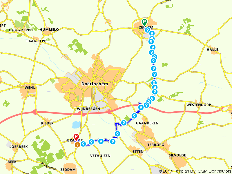 De vijftiende etappe van het Pieterpad route map image