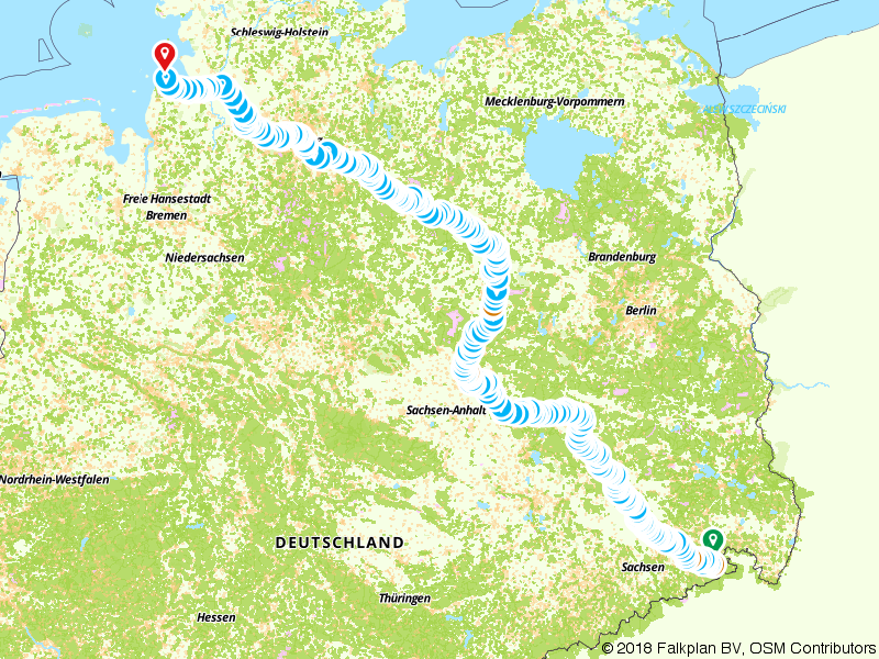 Kaart van route 765753 - Fietsvakantie 'Elberadweg' - 1.200 km vol verrassingen