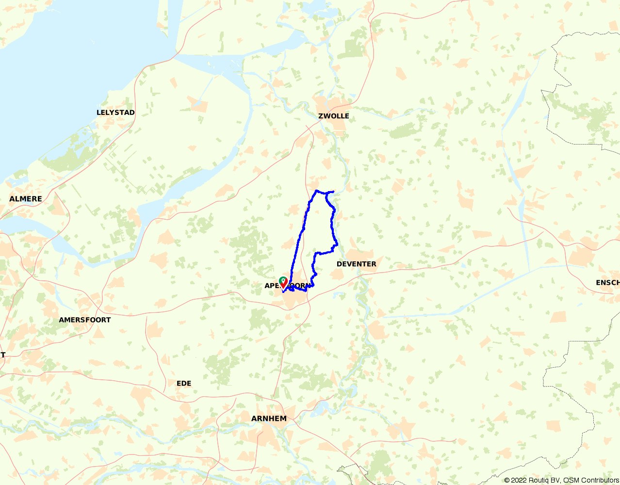 Routiq 1099381 Apeldoorn along the canal to Heerde Veessen and back along IJssel